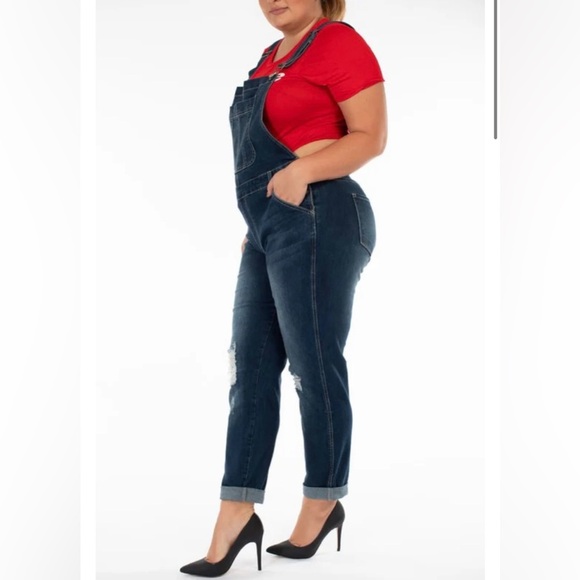 KanCan Estilo jean overalls open back 1X denim bib overalls - Picture 3 of 16